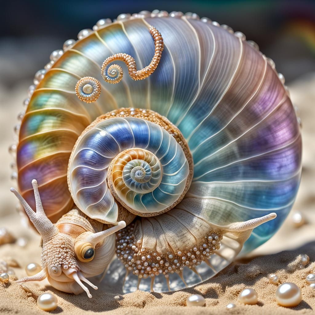 Happy Snail with Crystal Nautilus Shell