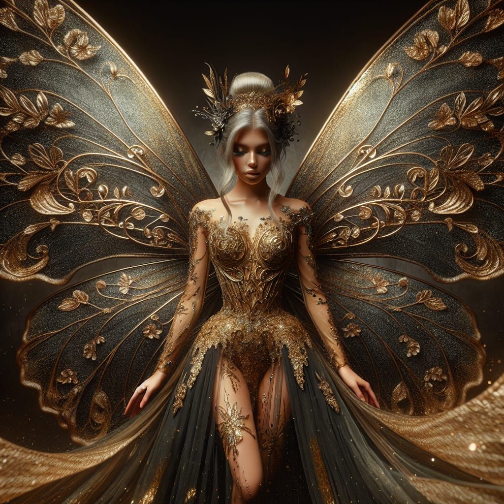 Golden Fairy with Black Wings in 8k