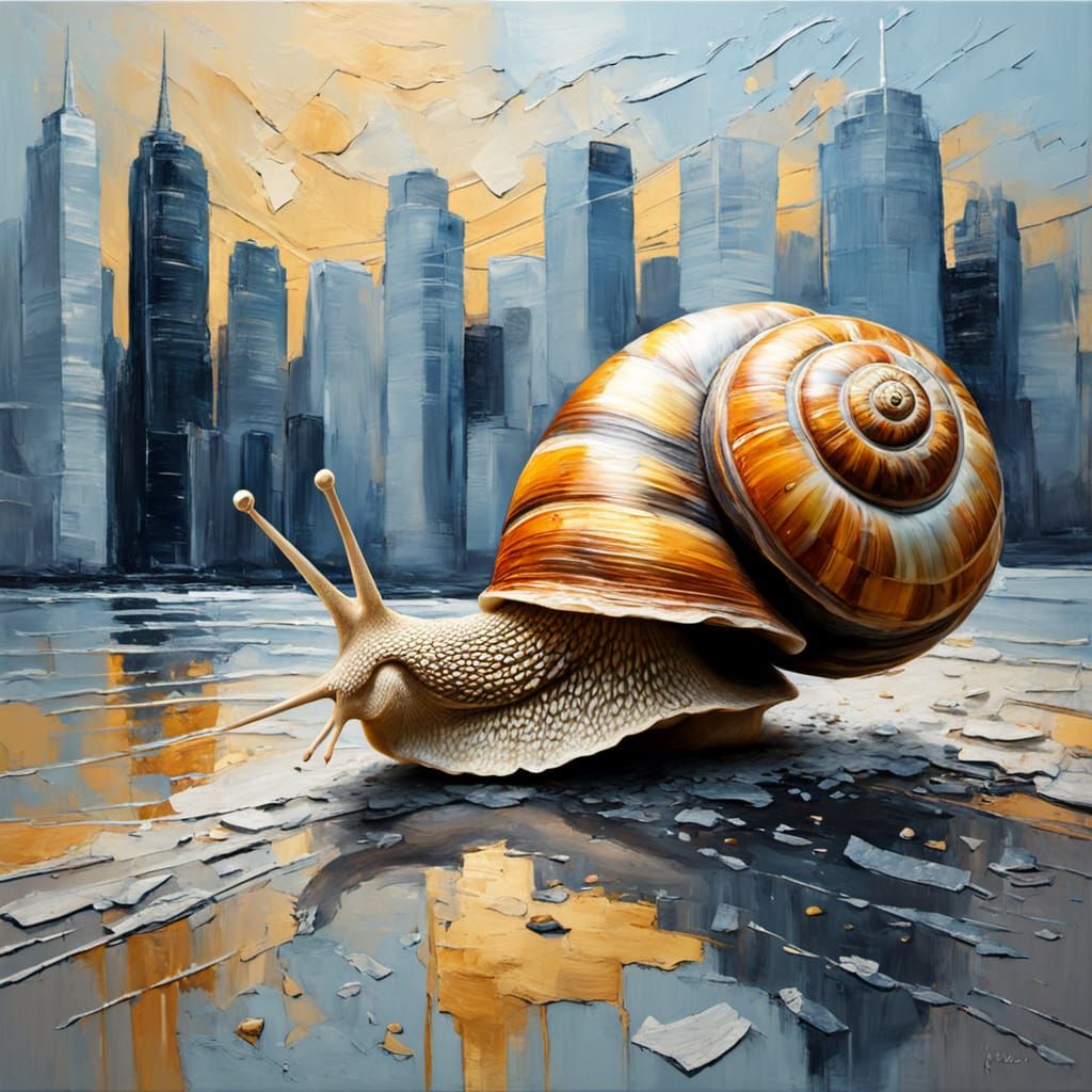 Textured Snail Shell Painting with Golden Hour Light