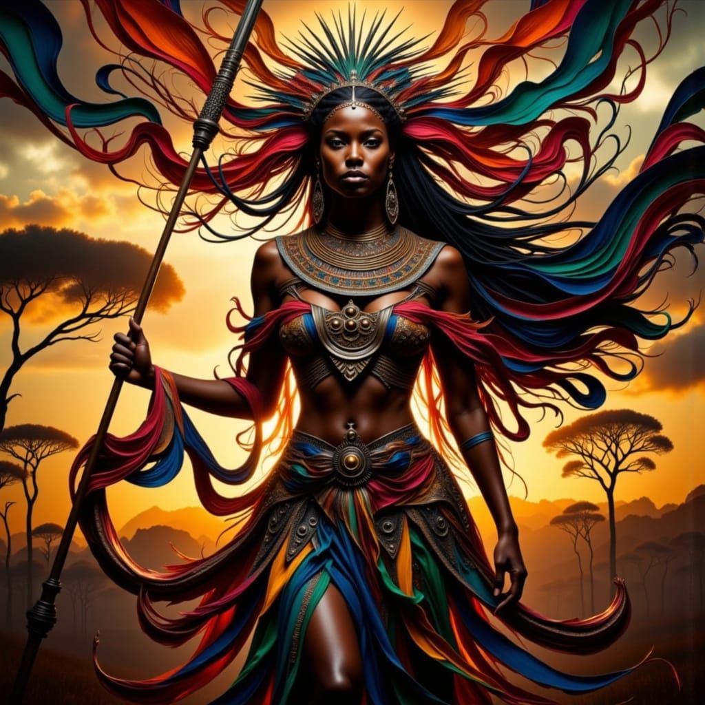 Ethereal African Warrior Princess in Tribal Armor