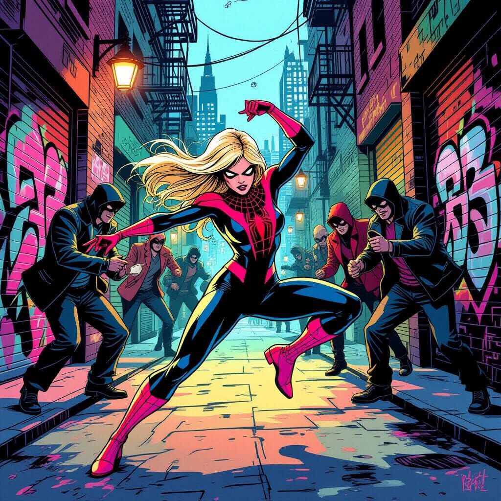 Gwen Stacy Evades Thugs in Comic Book Style Action