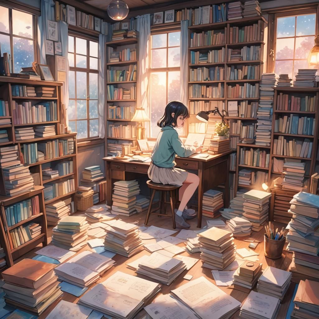 Anime Girl's Room in Watercolor Style