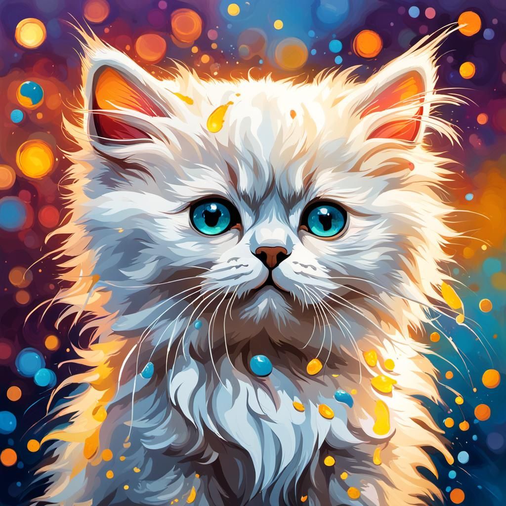 Magnificent Himalayan Kitten in Dripping Paint Style