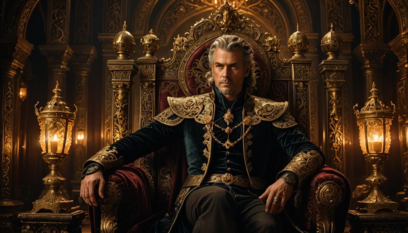 Noble in Throne Room: Dark Fantasy Firefly Art