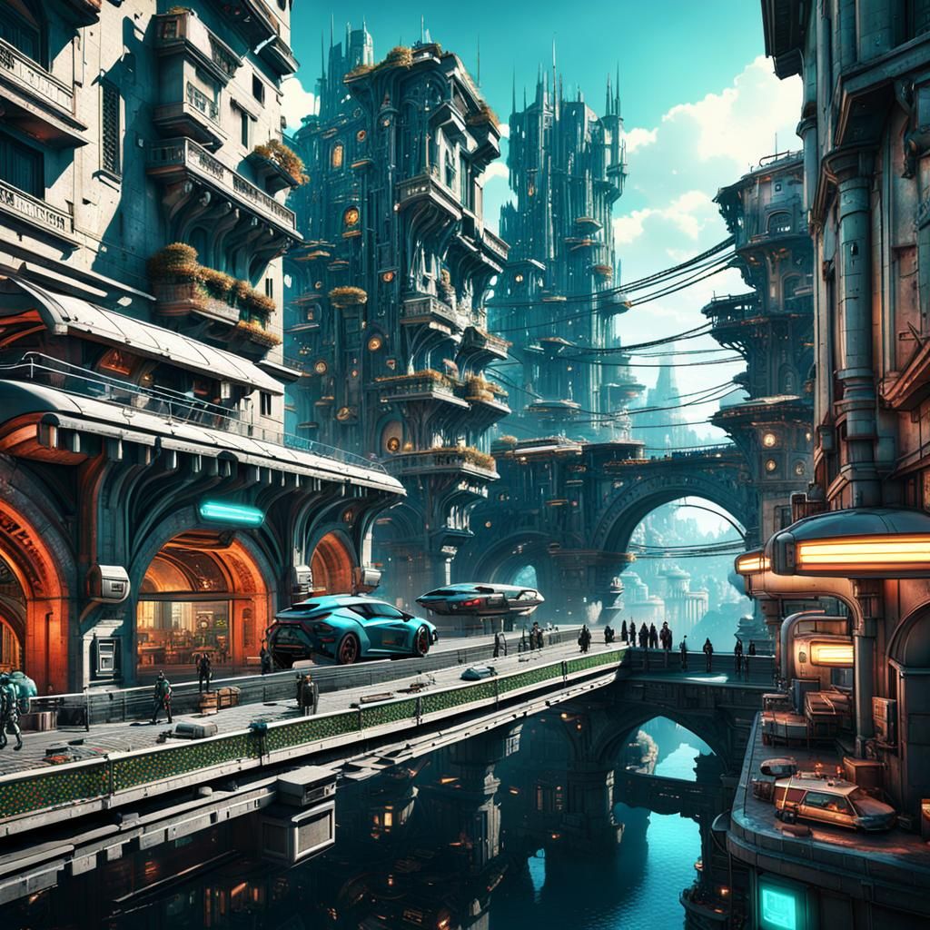 Cyberpunk Cityscape of Italy in Futuristic Art Style