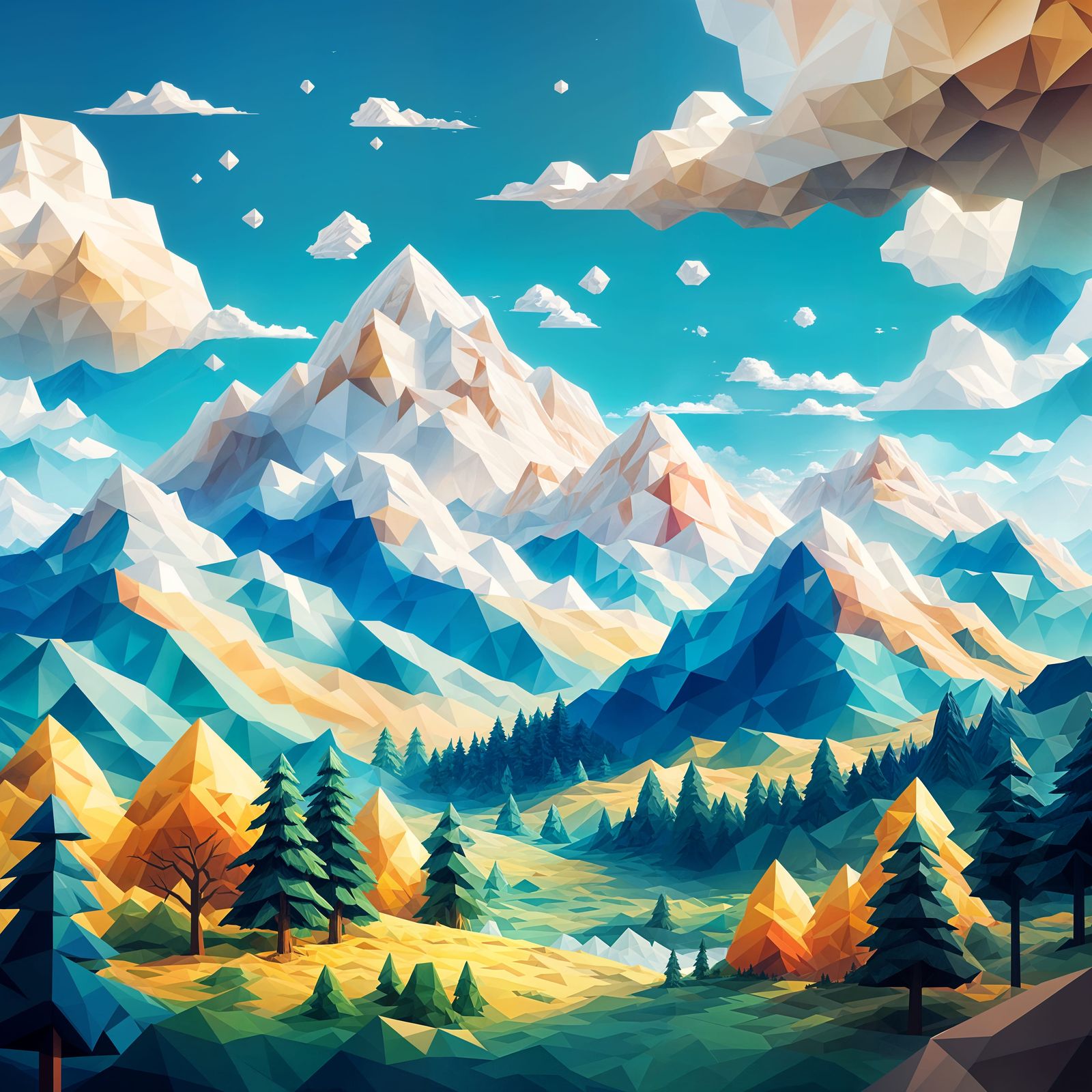 Pixelated Landscape with Mountains in Matte Painting Style