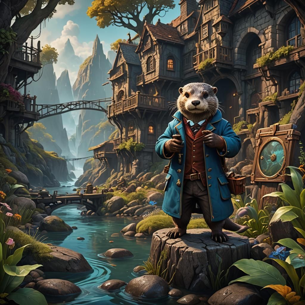 Detailed Otter Investigator in Fantasy Concept Art