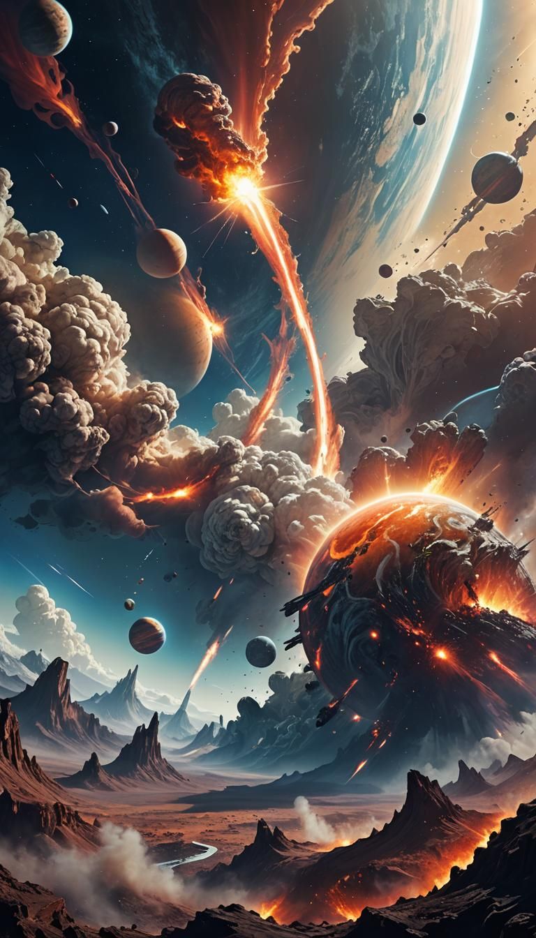 Dramatic Comet Approaches Planet in Space, Surreal Art