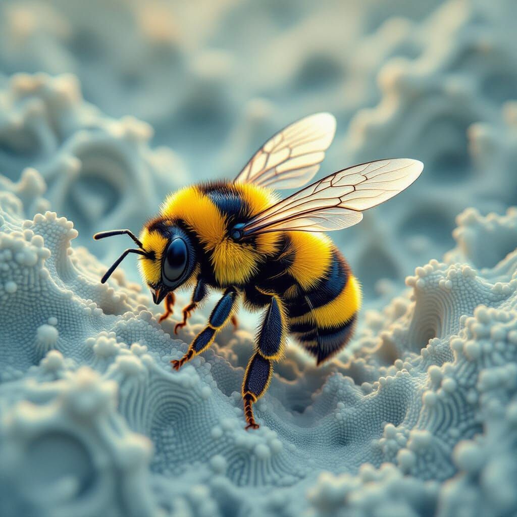 Melancholic Bumblebee in Abstract Fractal Landscape