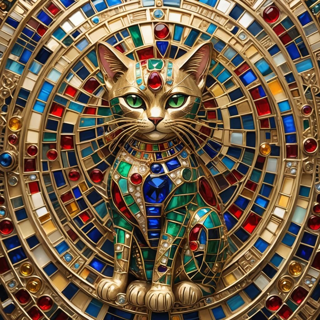 Egyptian Goddess Bastet Brooch with Precious Jewels