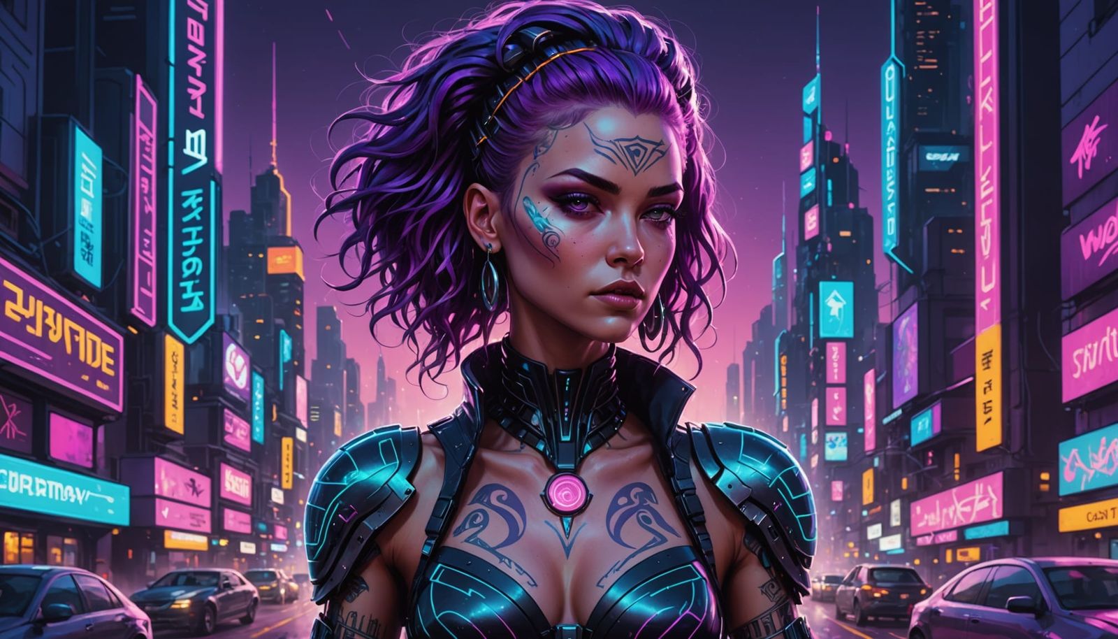 Cyberpunk Goddess with Bioluminescent Hair in Art Deco Style