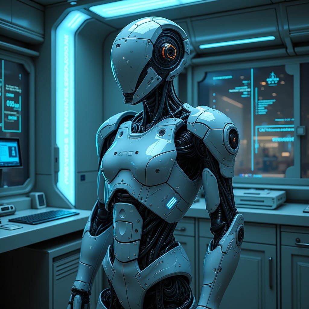 Cybernetic Robot in Futuristic Laboratory