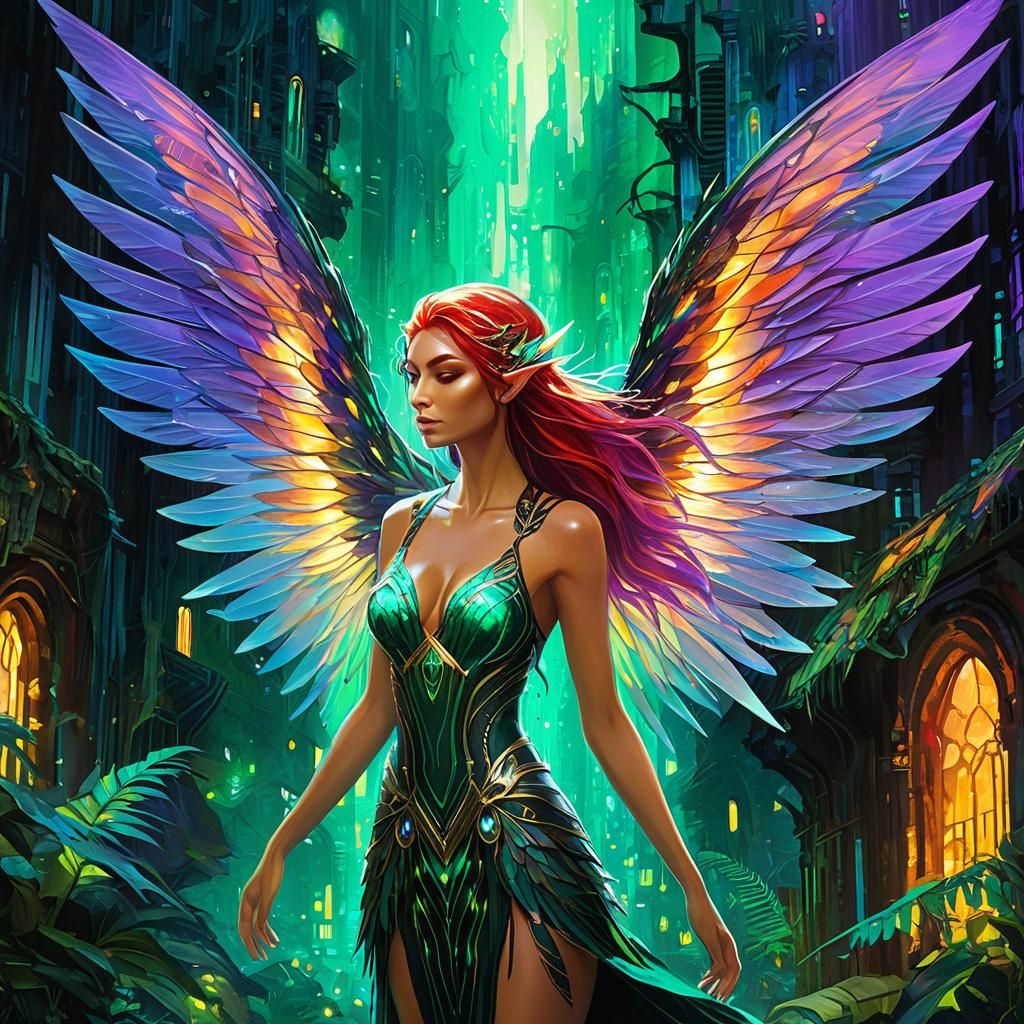 Fey Elf in Ruined City: Alcohol Ink Art