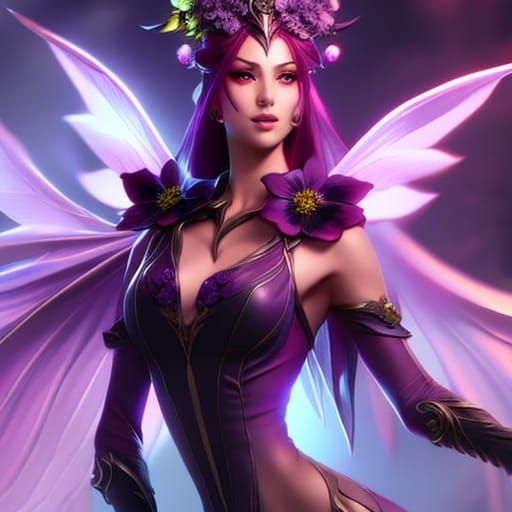 Dark Flower Fairy with Violets in Fantasy Art