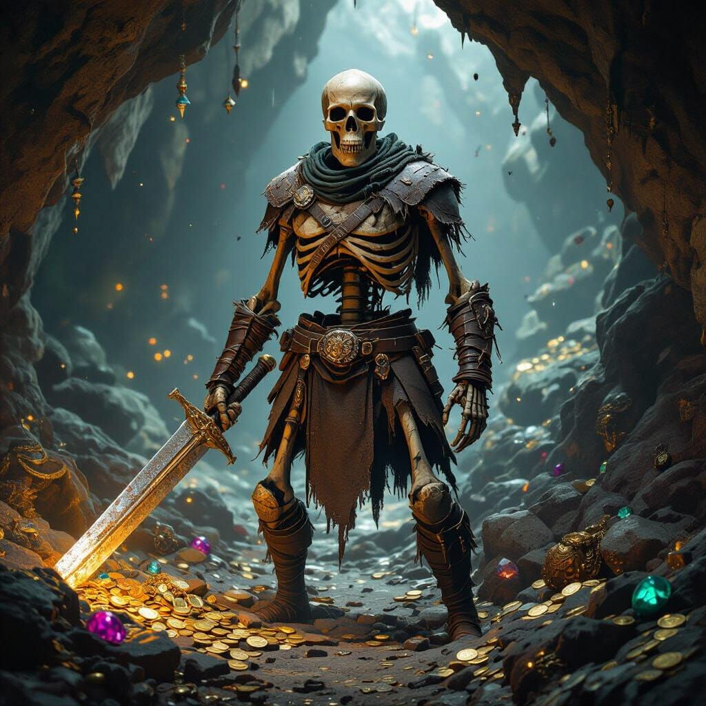 Skeleton Warrior in Treasure Cave Landscape