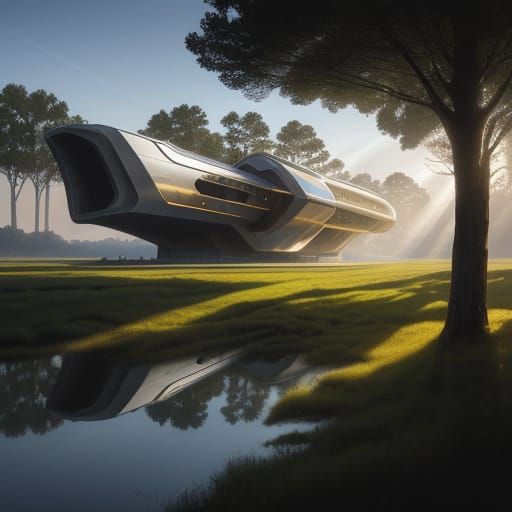 Caravaggio-Inspired Cosmic Landing in Idyllic Countryside