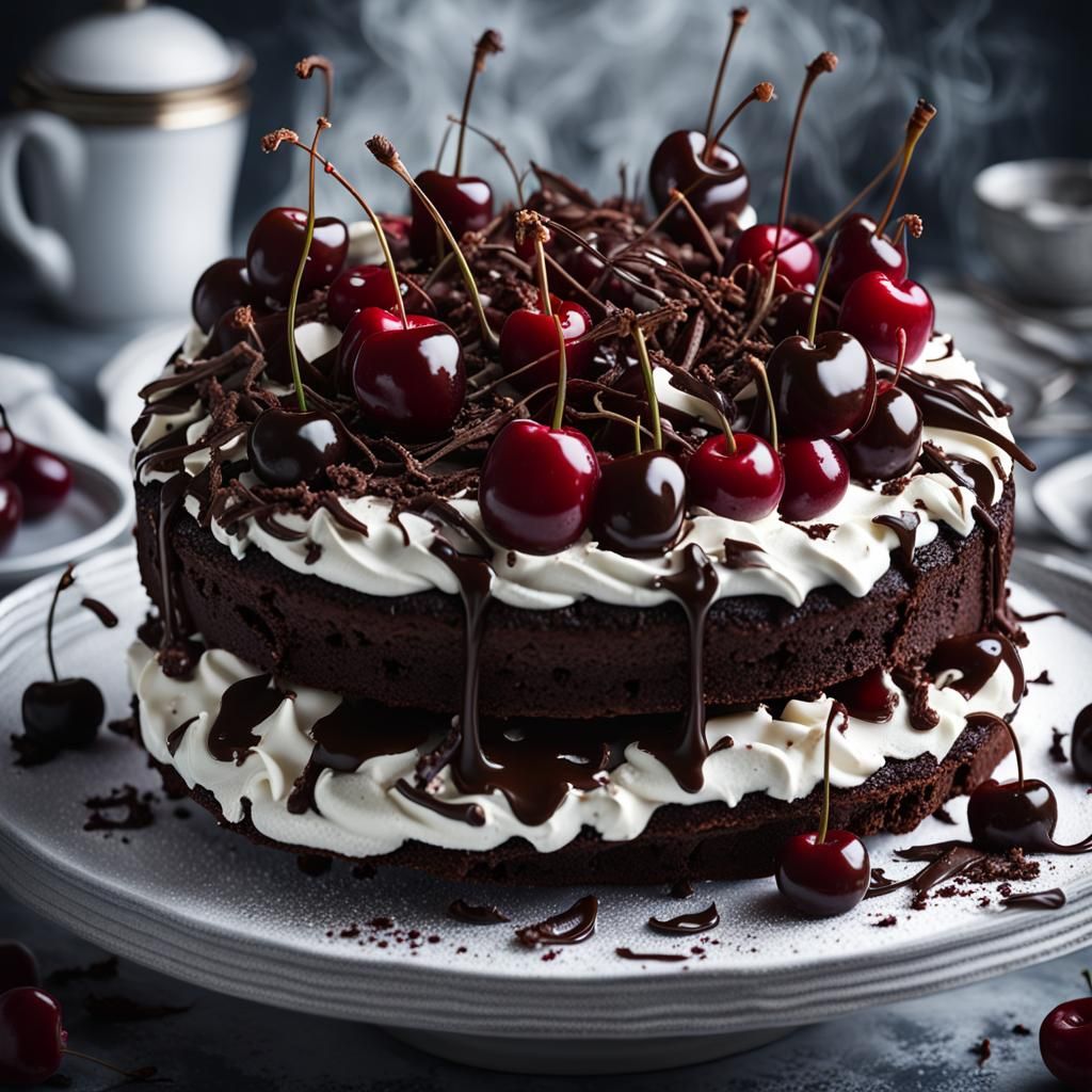 Hyperdetailed Black Forest Gateau with Cherries