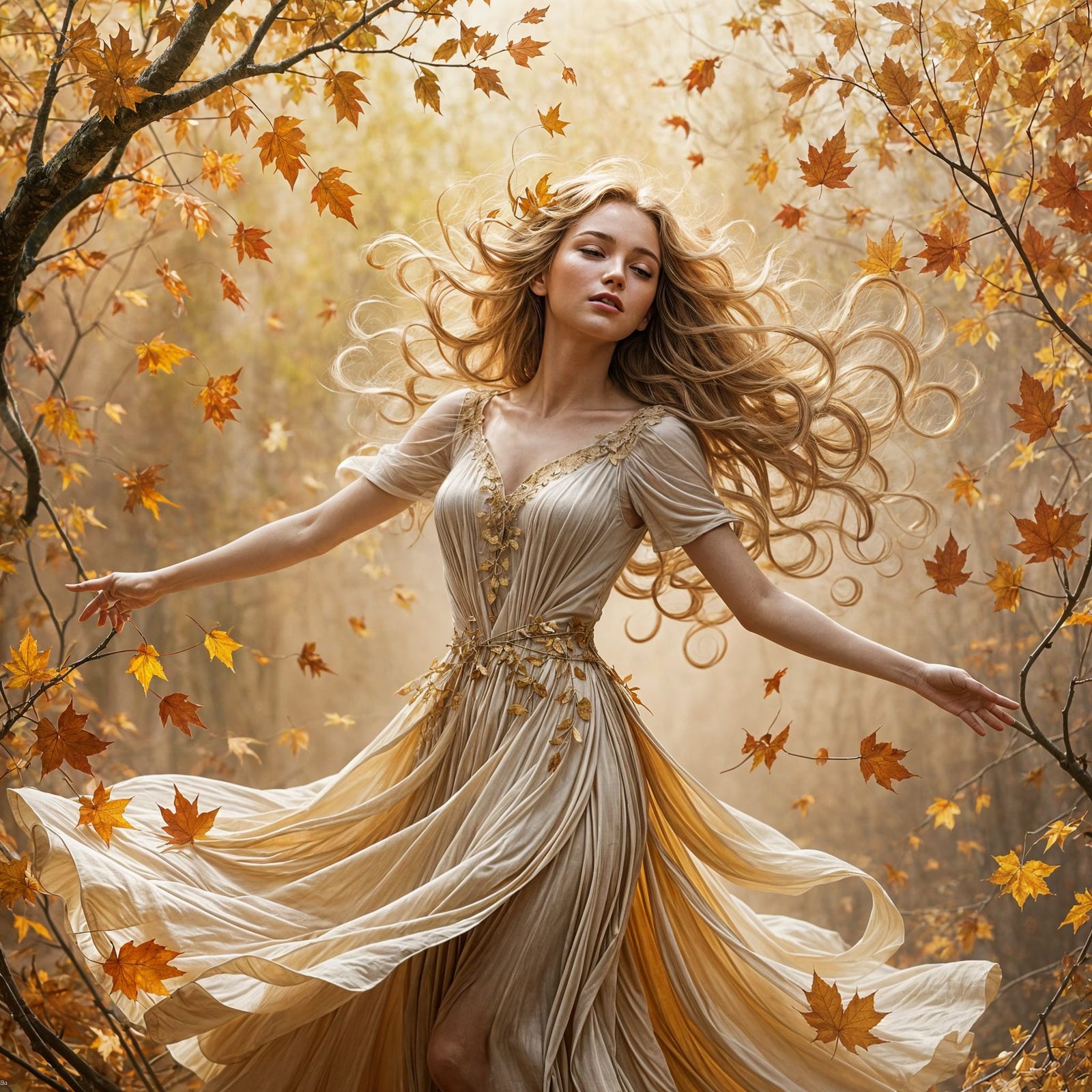 Delicate Spirit Dancing in Autumn Whirlwind