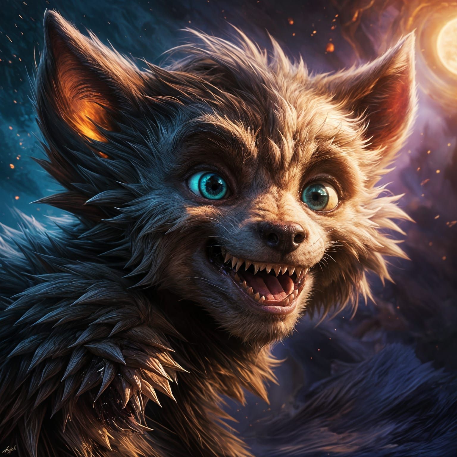 Hyperrealistic Baby Werewolf Transformation Splash Art