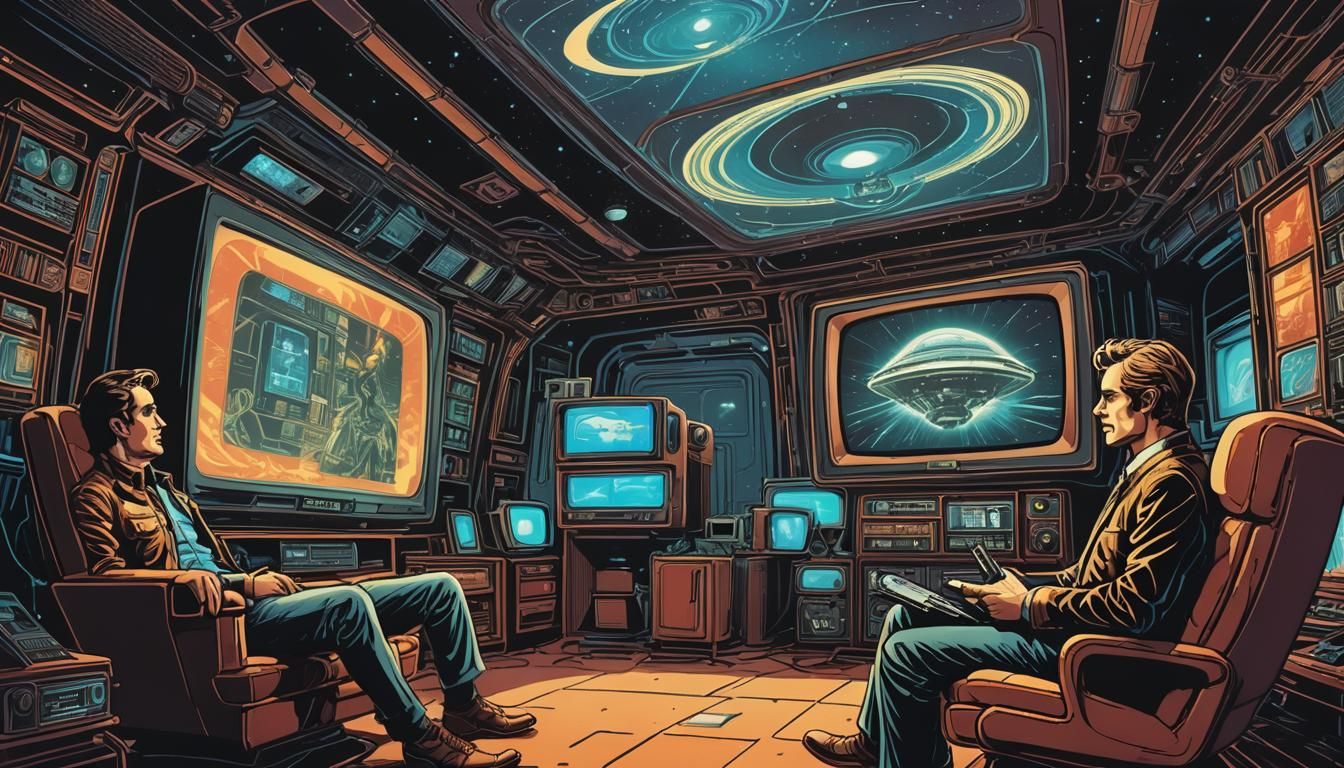 Retro-Futuristic Comic Book Scene: UFO Witness on TV
