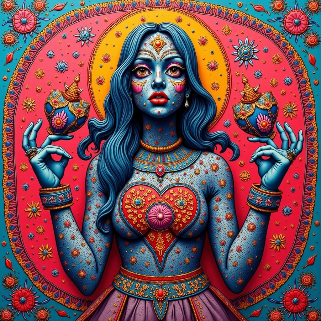 Mystical Blue Deity in a Celestial Realm