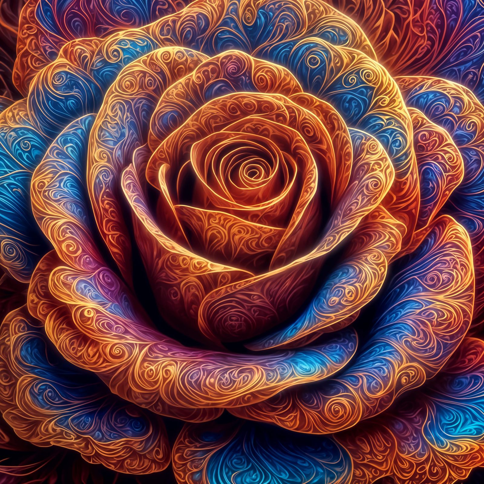 Photorealistic Multicolored Rose Bush in Symmetrical Style