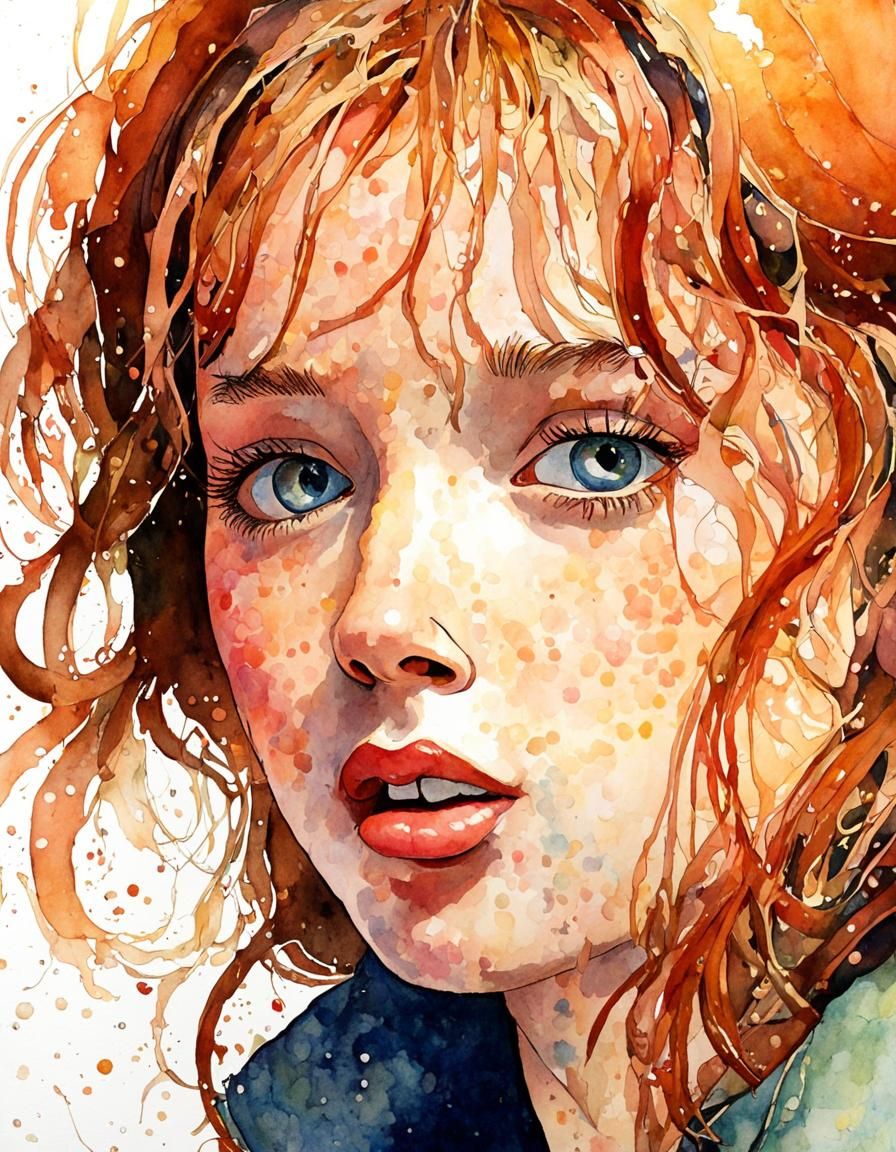 Excited Face in Watercolor Wet Wash Style