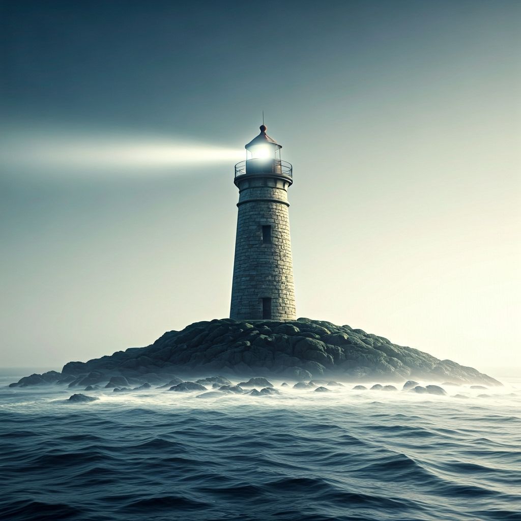 Majestic Lighthouse in Thick Fog, Photorealistic Style