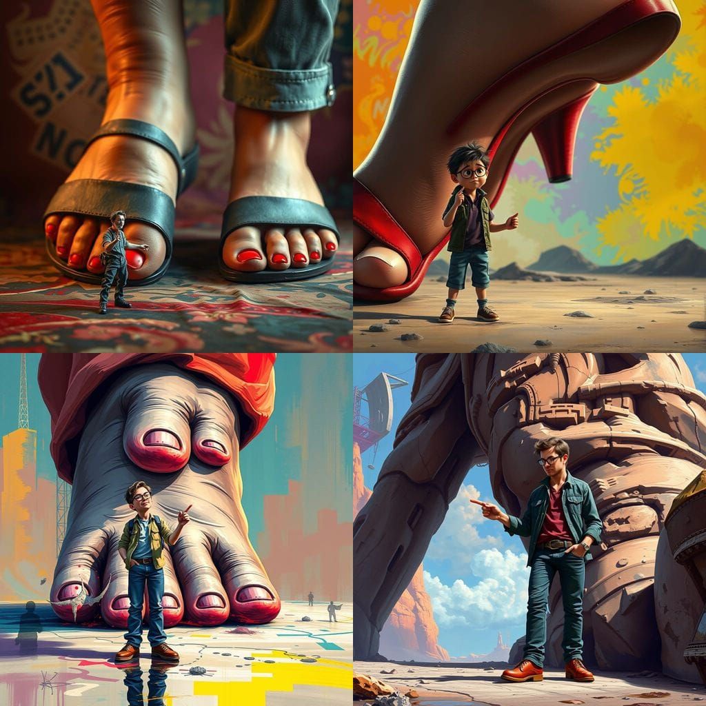 Giantess Points at Tiny Man: Hyperrealistic Concept Art
