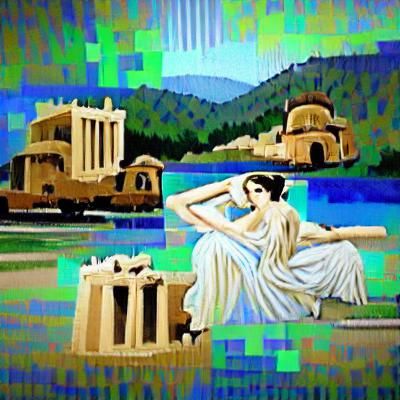 Art Deco Ancient Greece in Pixel Pop Art Style