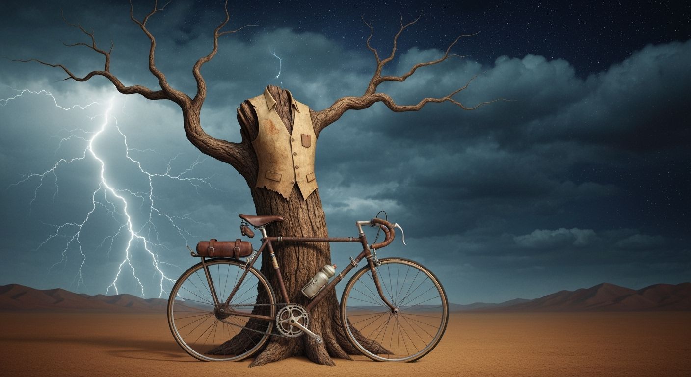 A gnarled old tree stands out against a stormy sky, its bran...