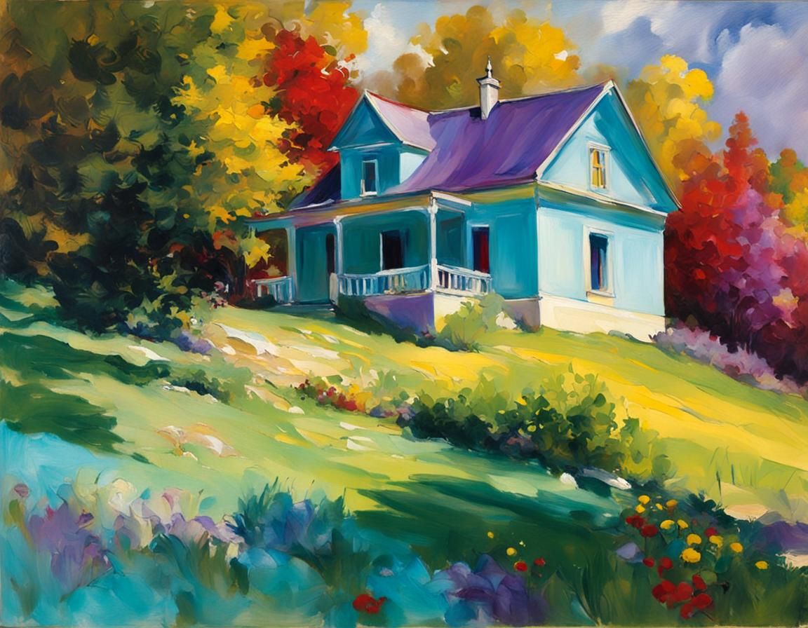 Meadow House Oil Painting in John Singer Sargent Style