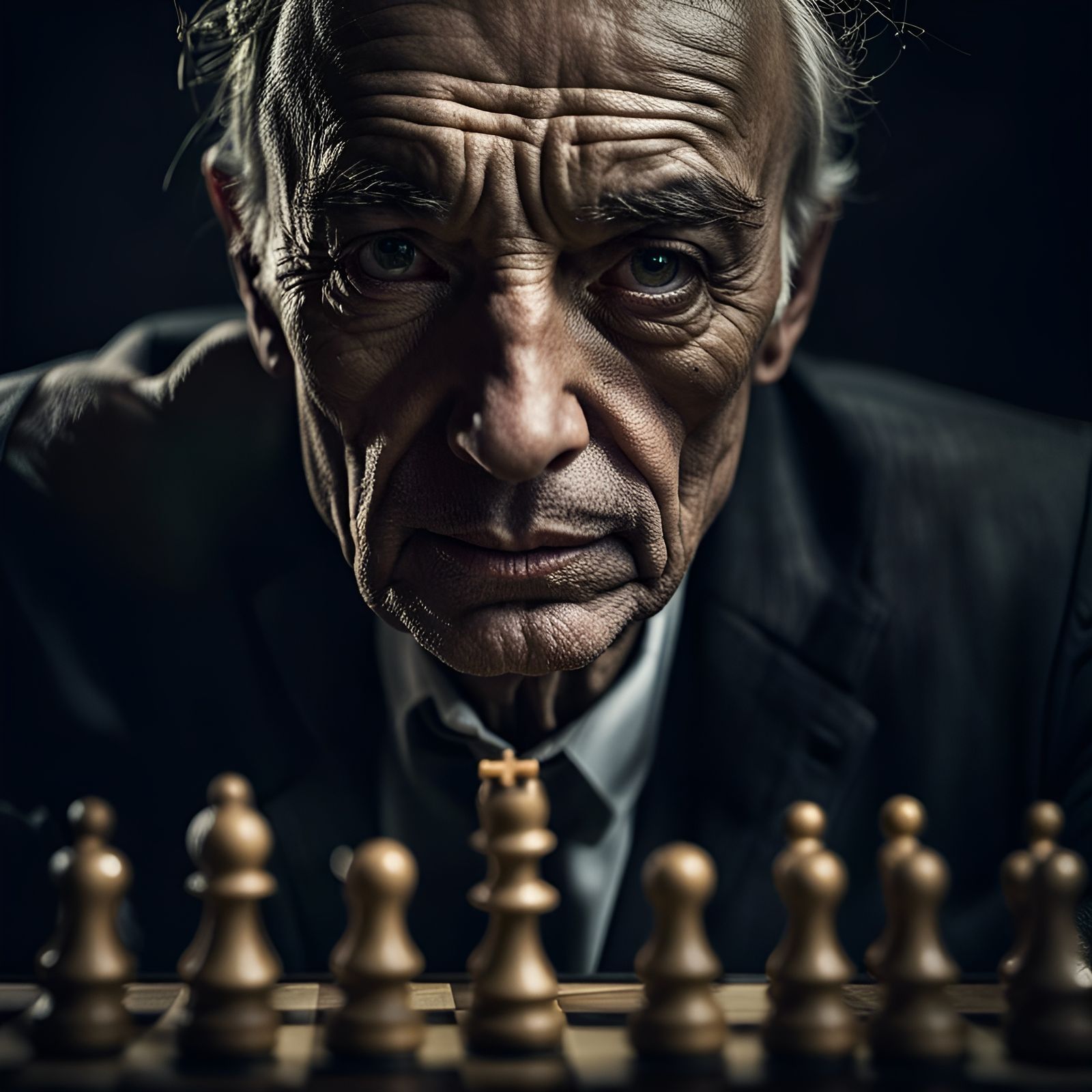 Intense Portrait of Oppenheimer Playing Chess