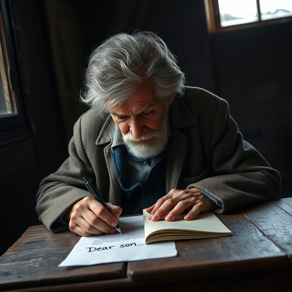 Elderly Italian Man Writes Heartfelt Letter in Melancholic A...