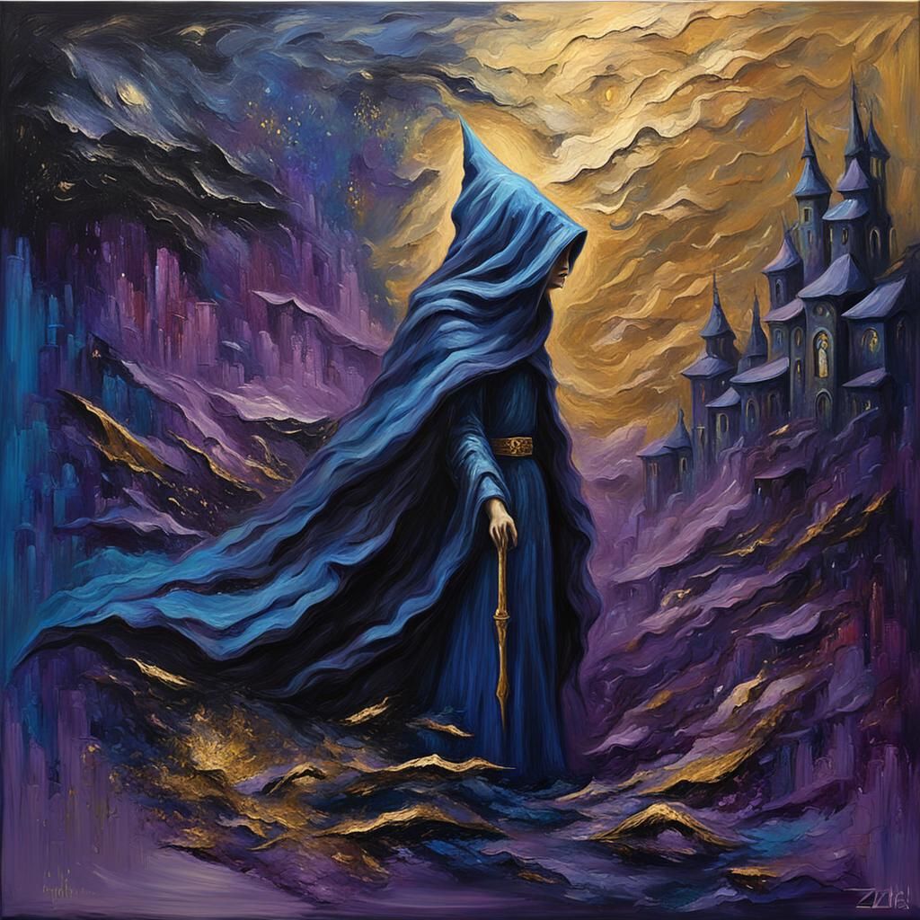 Eerie Fairy Elf in Dystopian Impasto Painting