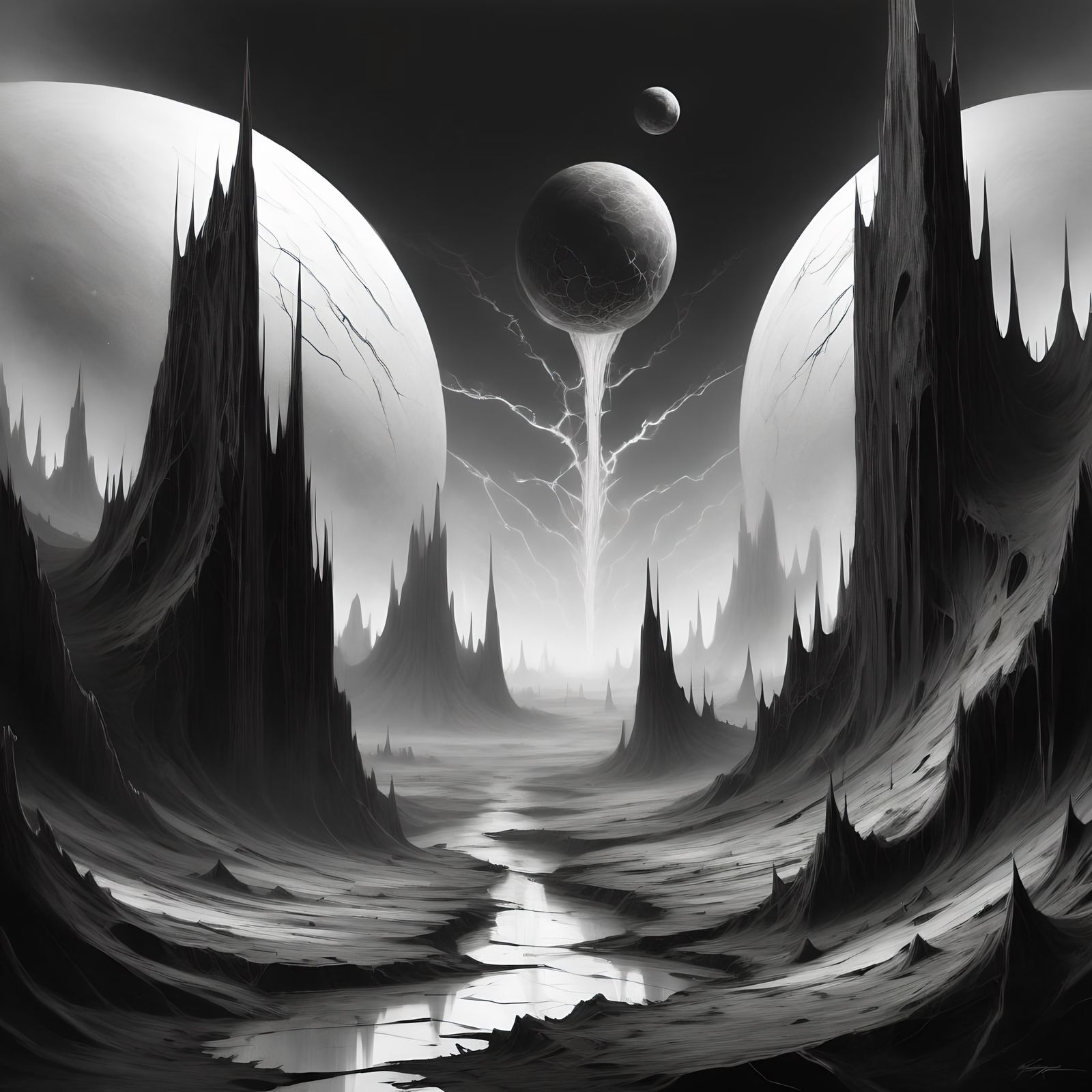 Ethereal Toxic Landscape Chalk Sketch in Etherpunk Style