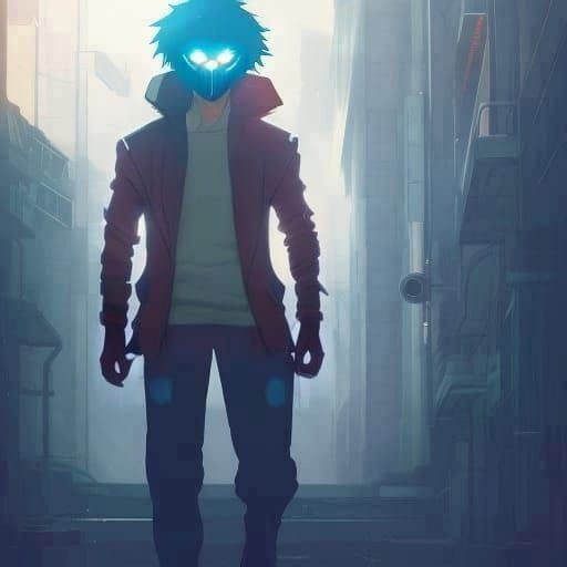 Cyberpunk Spiderman Masked Man in Anime Style