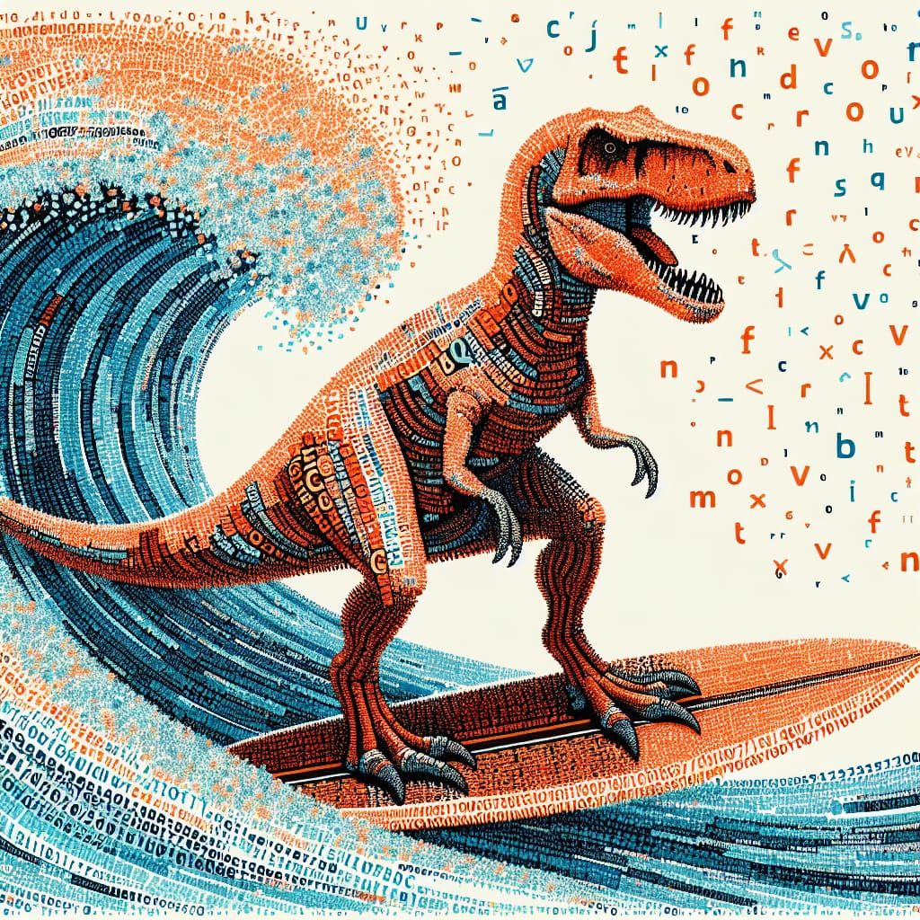T-Rex Surfing the Internet in Typographic Style