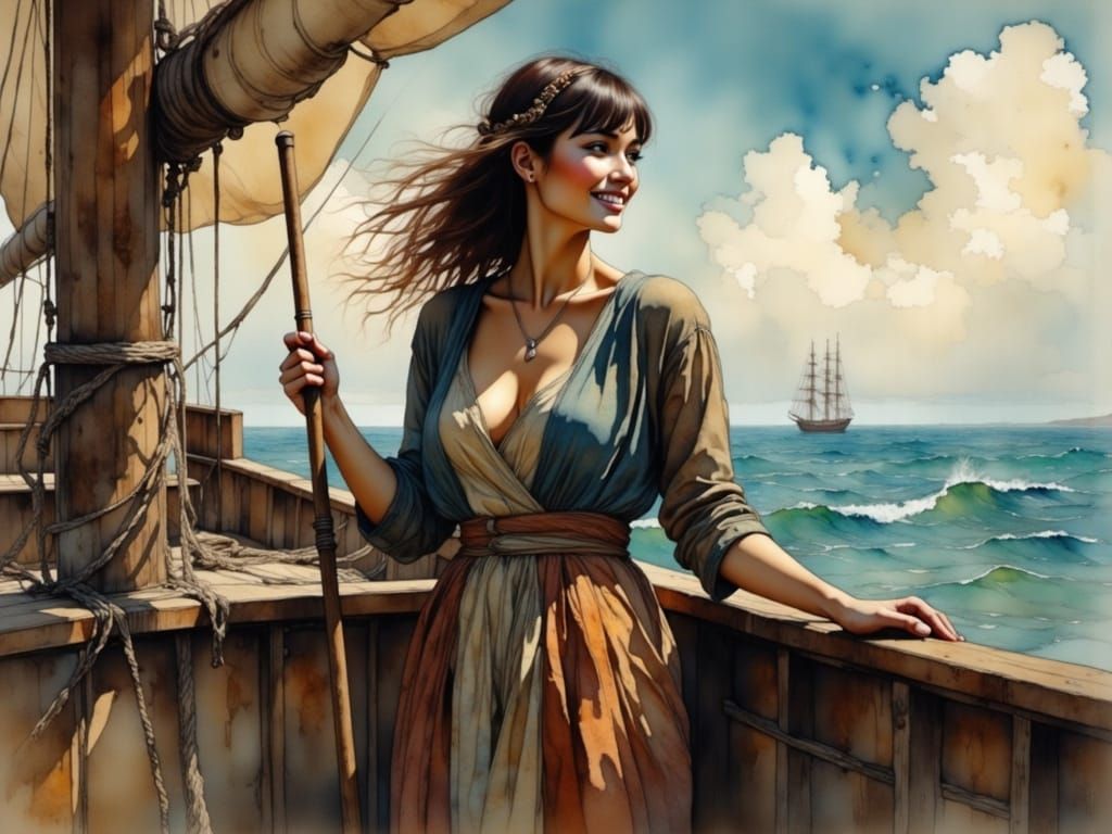 Whaling Quakeress Embarks on the Pequod in Painterly Style