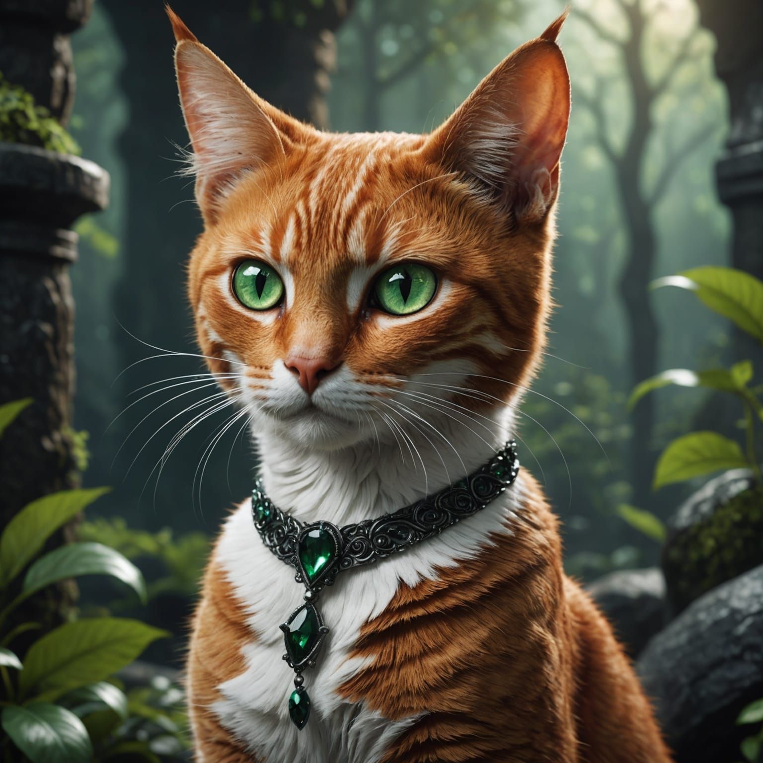 Sleek Ginger She-Cat with Emerald Eyes, Detailed Matte Paint...