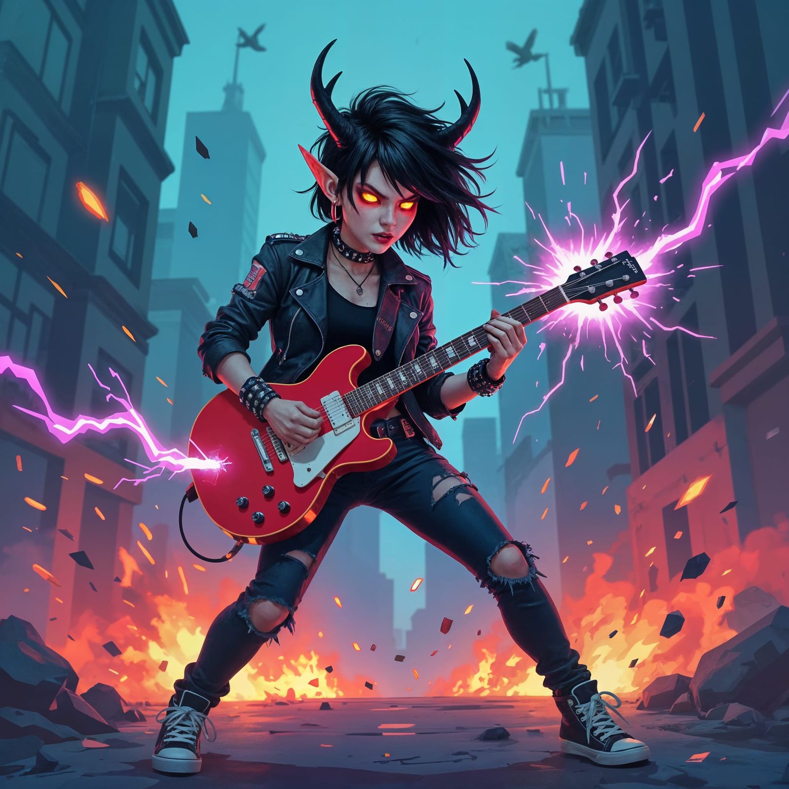 Fierce Guitarist in Neo-Punk Underground Comic Style