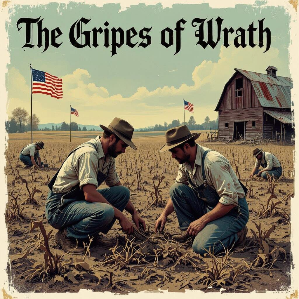 Dust Bowl Workers in Dark Neon Noir Style