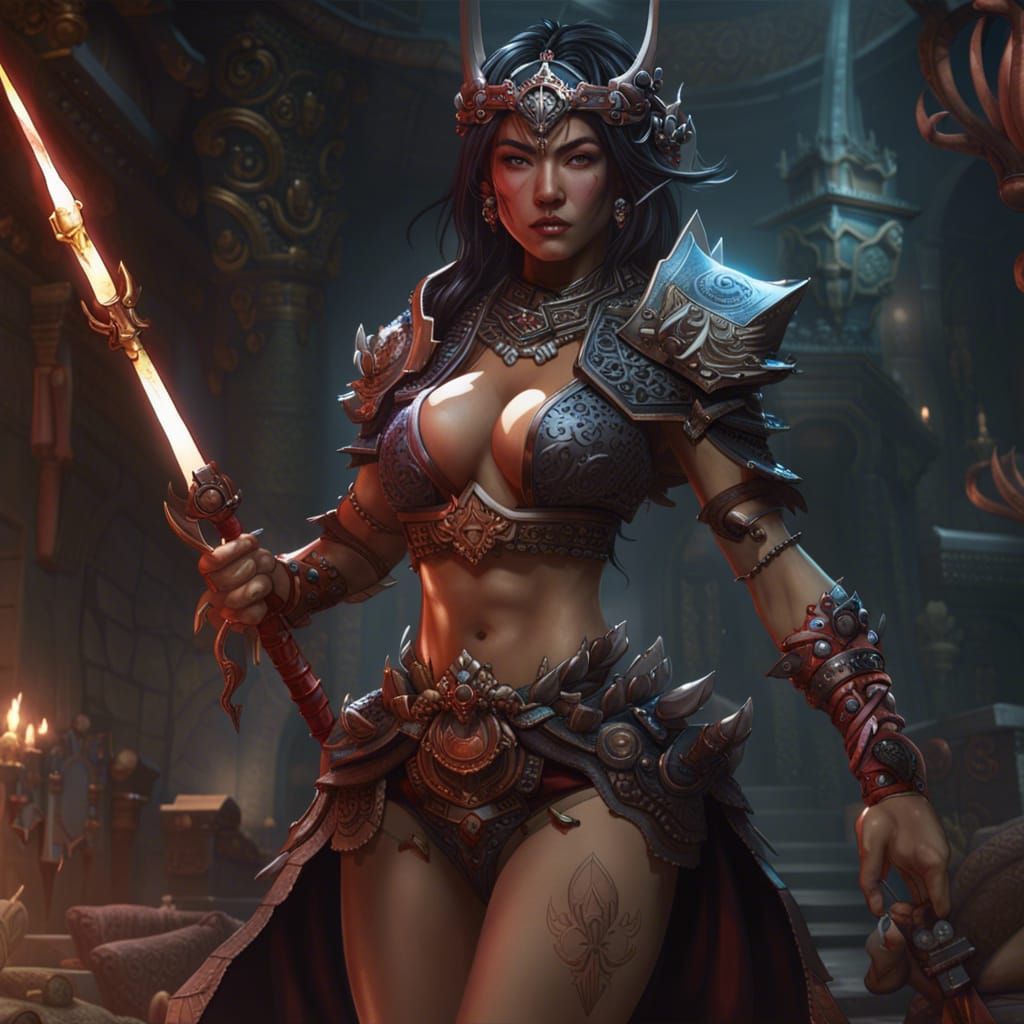 Asian Warrior Woman in Dark Fantasy Style