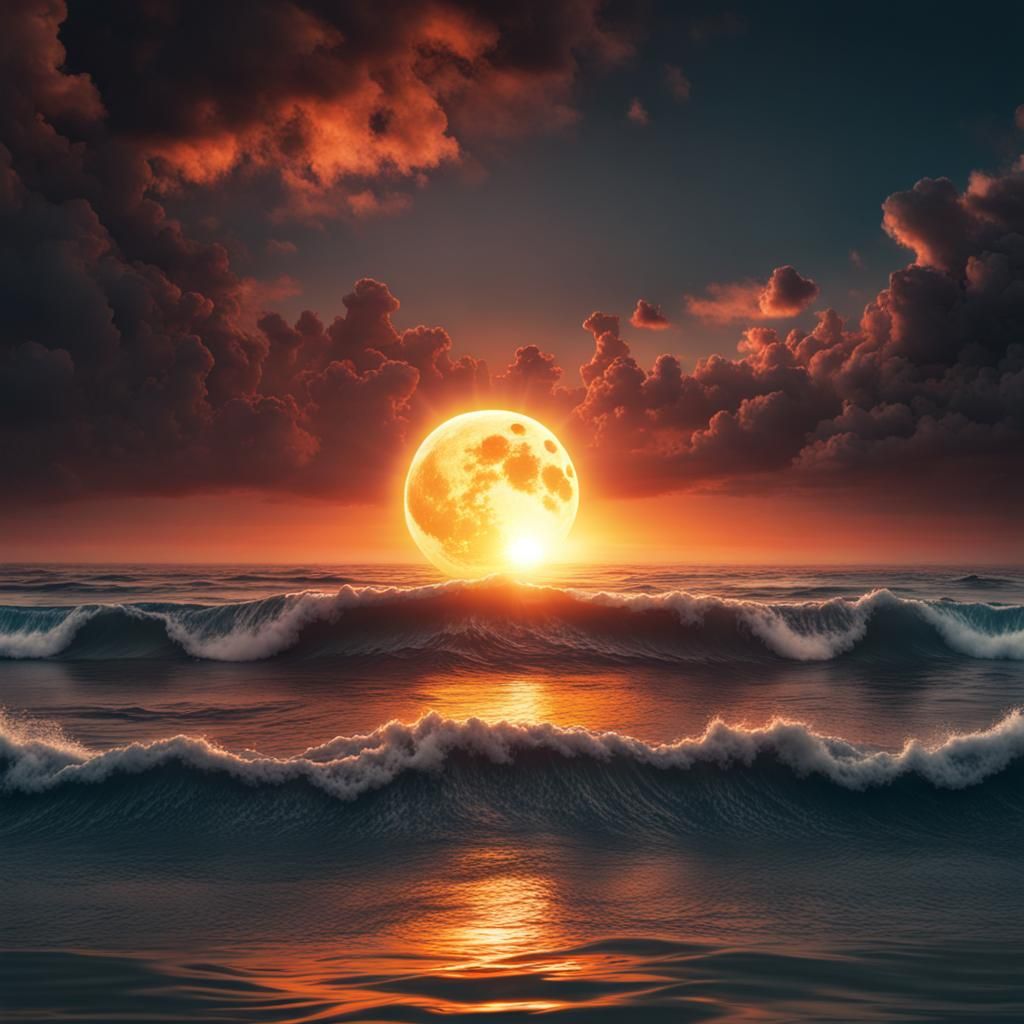 Sunset and Moonrise Double Exposure: Fantasy Concept Art