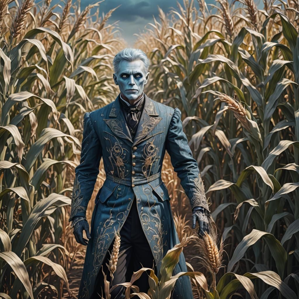 Victorian Ghostly Figure in Cornfield, Digital Matte Paintin...