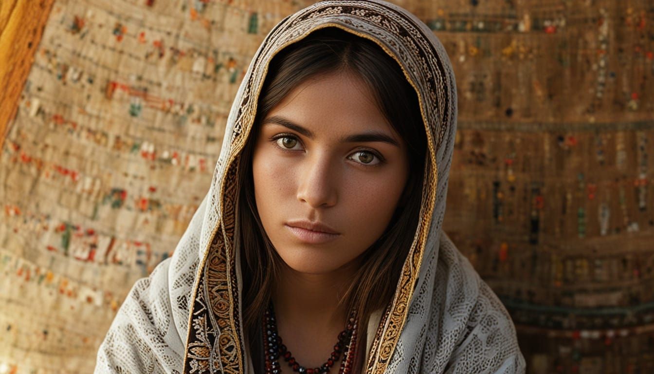 Traditional Nomad Girl in Serene Tent Interior