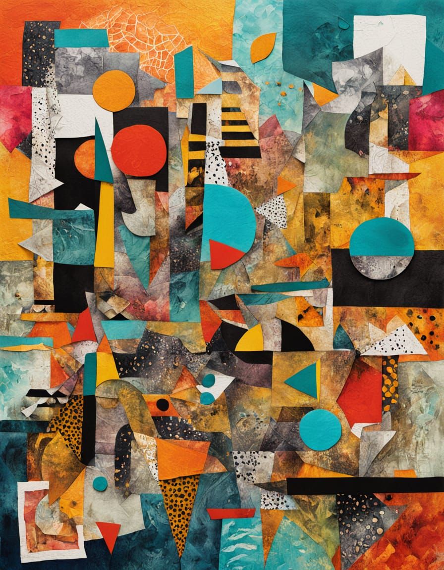 Vibrant Geometric Collage Art with Layered Textures
