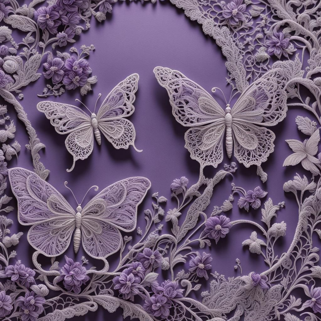 Delicate Purple Lace Butterfly: Fairytale Art
