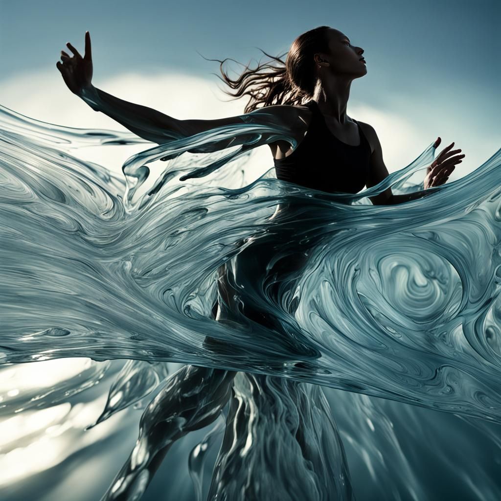 Water Flowing Into Glass Woman, 8K Resolution