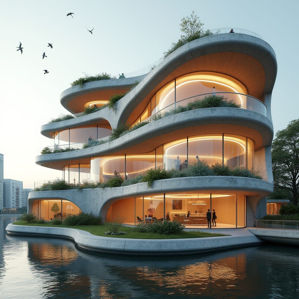 Futuristic Flower Building with Snake Skin Texture